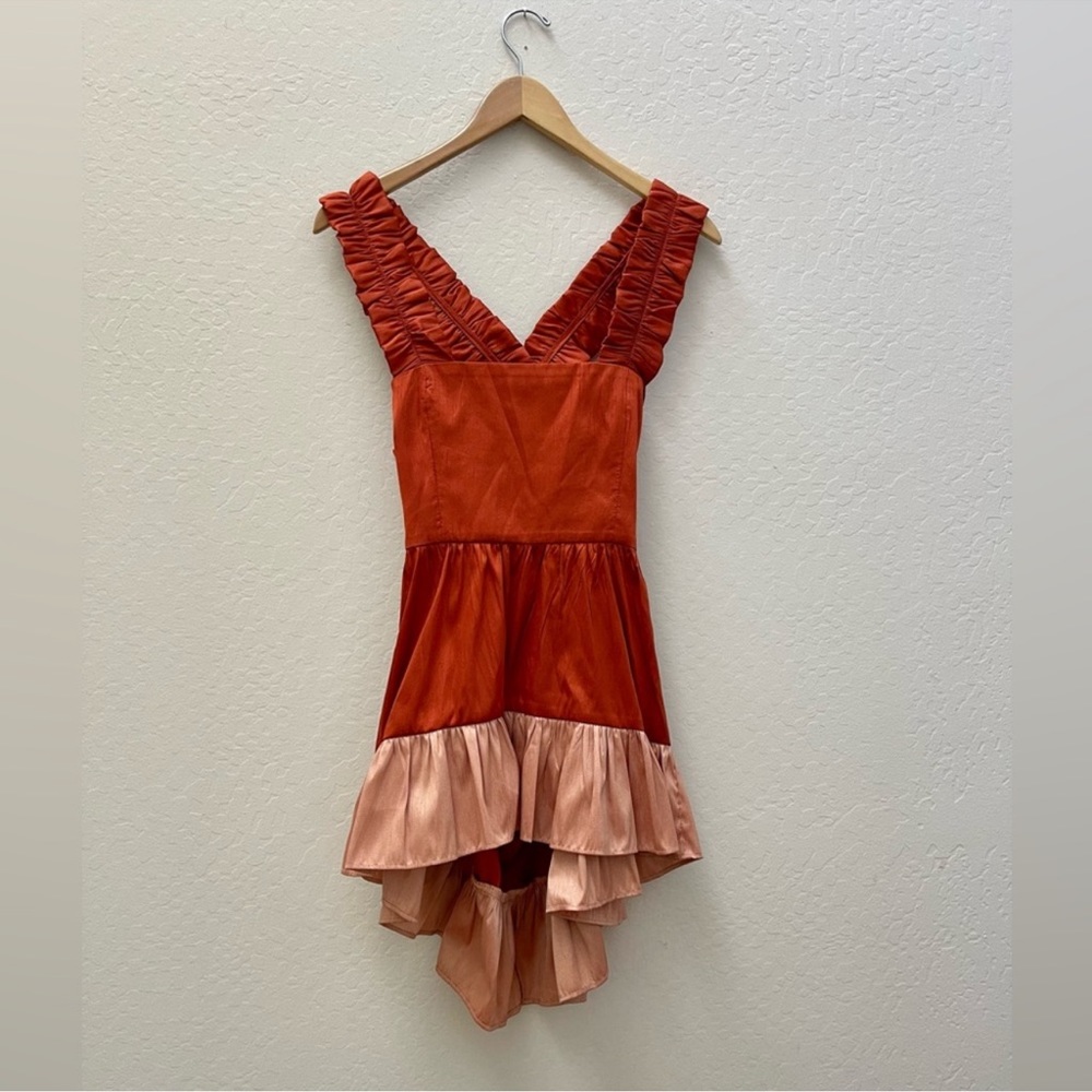 NWT $148 Savin + Babi Red Flouncy Colorblock Bow Blouse top women size Small - Picture 6 of 9